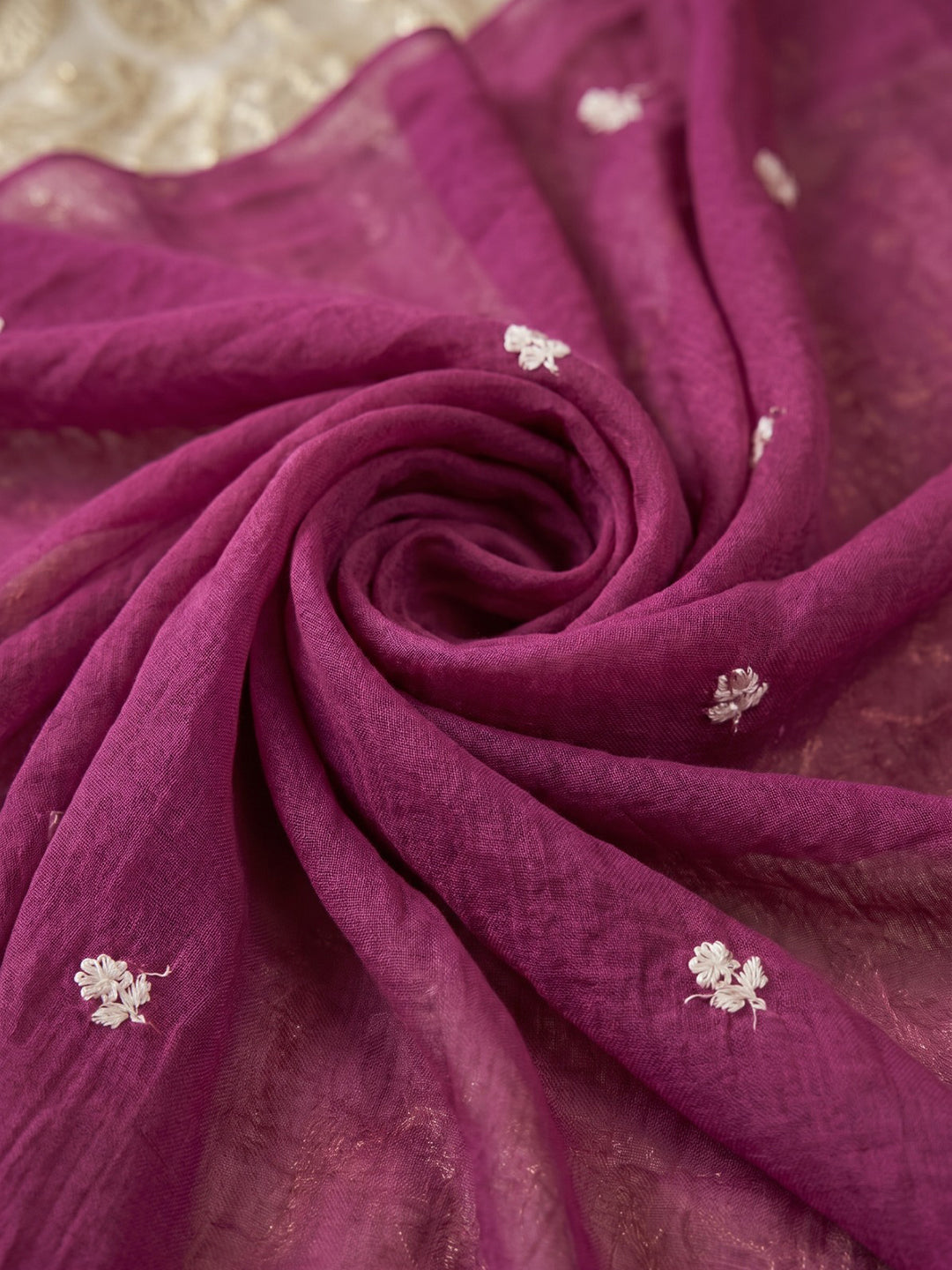 Wine Printed Cotton Blend Kurta With Pant &amp; Dupatta