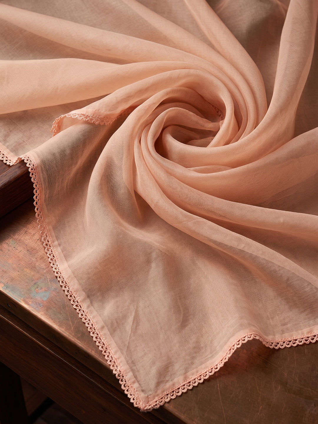 Peach Printed Cotton Blend Kurta With Pant &amp; Dupatta