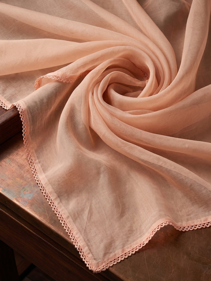 Peach Printed Cotton Blend Kurta With Pant &amp; Dupatta