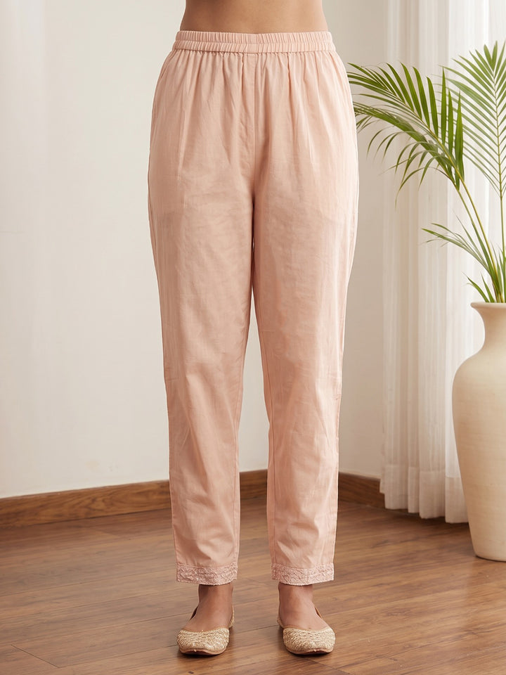 Peach Printed Cotton Blend Kurta With Pant &amp; Dupatta