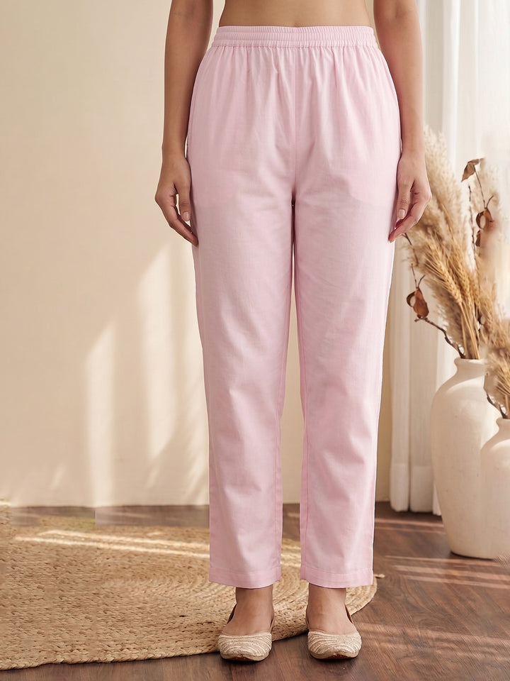 Pink Printed Cotton Blend Kurta With Pant &amp; Dupatta