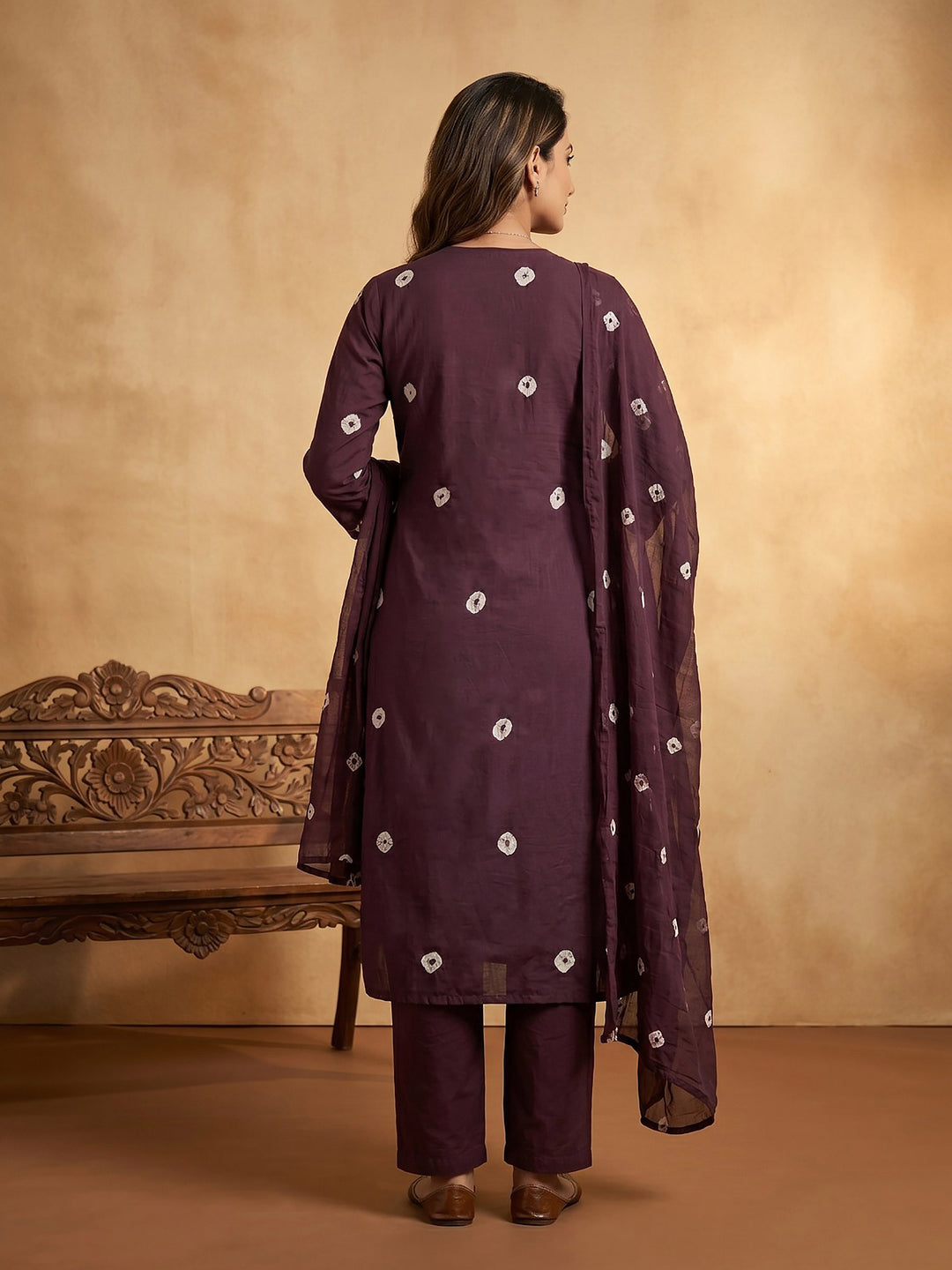 Purple Embroidered Cotton Blend Straight Suit Set With Dupatta