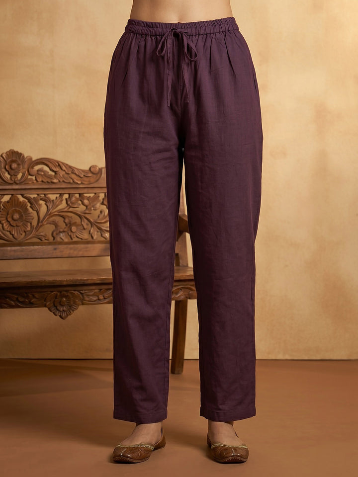 Purple Embroidered Cotton Blend Straight Suit Set With Dupatta