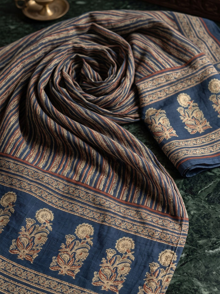 Blue Embroidery Cotton Blend Kurta With Pant &amp; Dupatta
