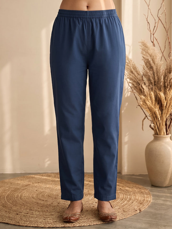 Blue Embroidery Cotton Blend Kurta With Pant &amp; Dupatta