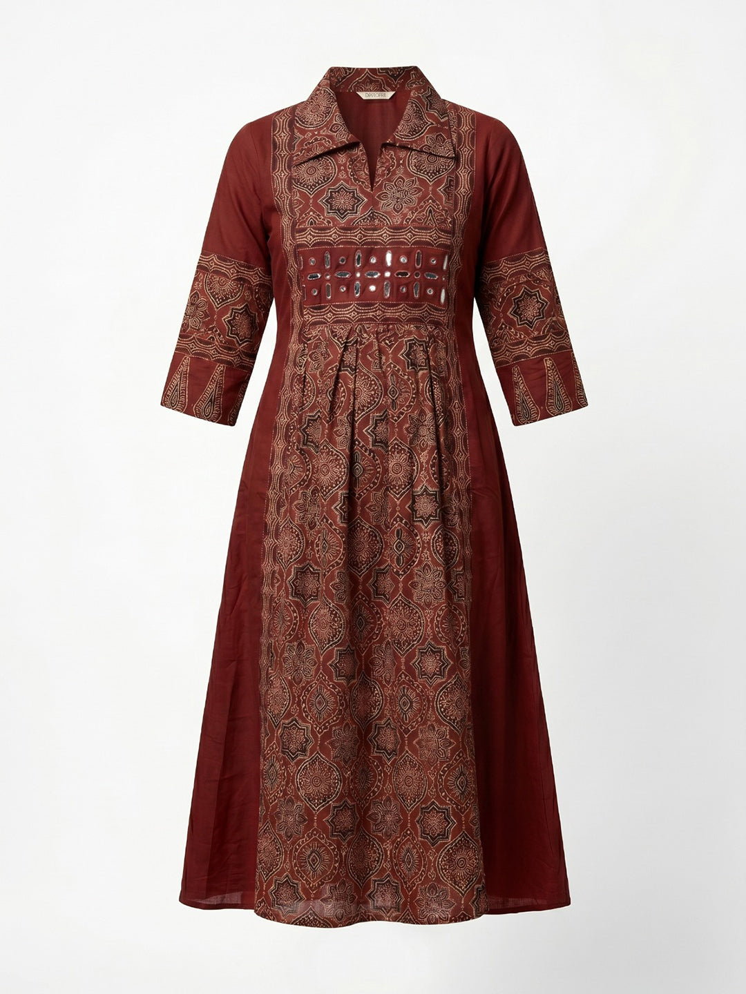Red Embroidered Cotton Blend Straight Kurta