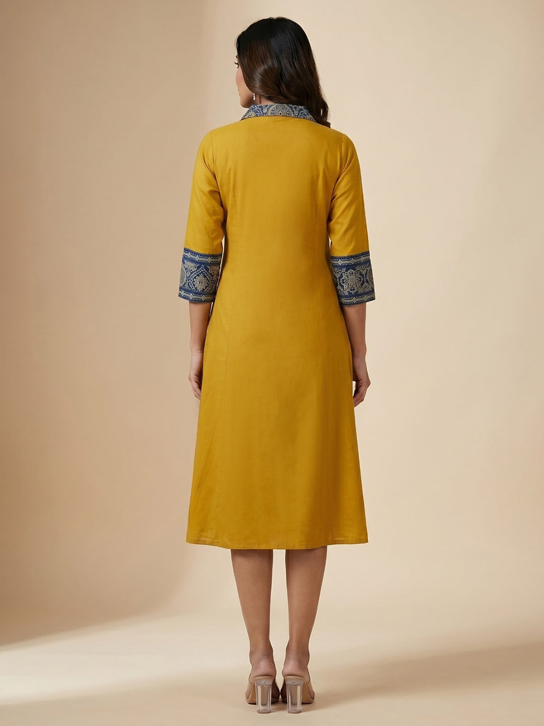 Yellow Embroidered Cotton Blend Straight Kurta