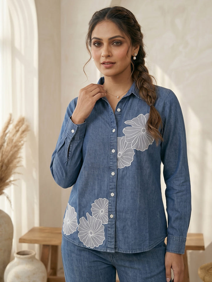 Blue Printed Cotton Blend Kurta With Pant