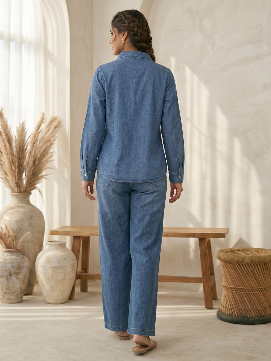 Blue Printed Cotton Blend Kurta With Pant