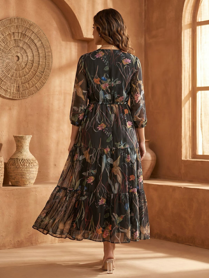 Black Art Silk Embroidered V Neck Kurta