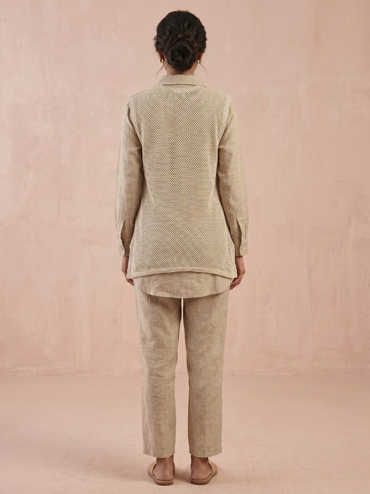 Cream Embroidered Cotton Blend Round Neck Straight Kurta With Pant