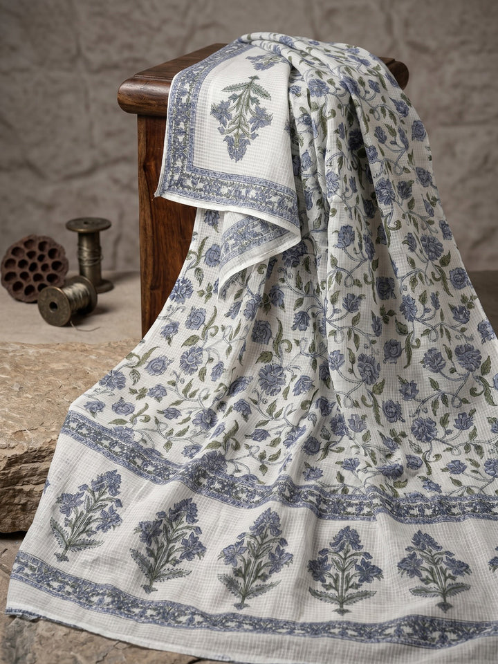 Sky Blue Printed Cotton Blend Kurta With Pant &amp; Dupatta