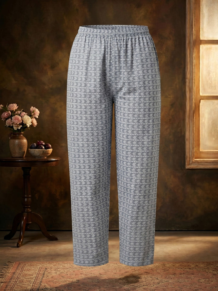 Blue Embroidered Cotton Blend Round Neck Suit Set