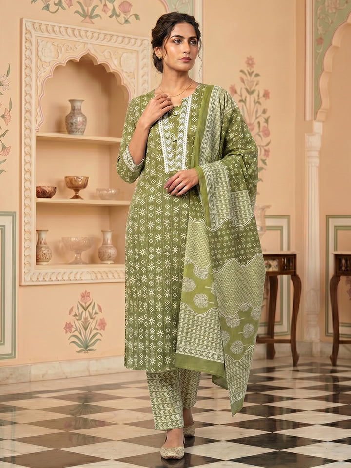 Mehndi Embroidered Cotton Blend Suit Set