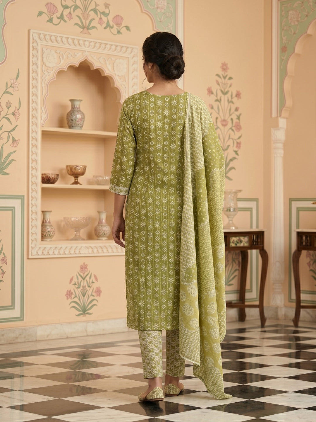 Mehndi Embroidered Cotton Blend Suit Set