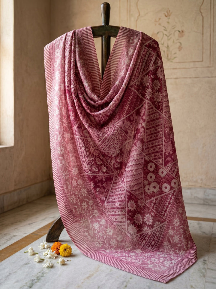 Pink Embroidered Cotton Blend Round Neck Suit Set