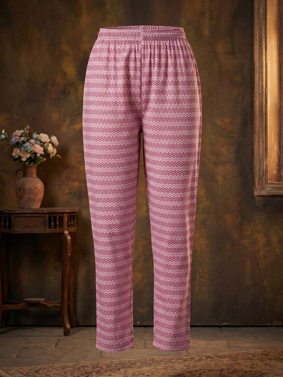 Pink Embroidered Cotton Blend Round Neck Suit Set