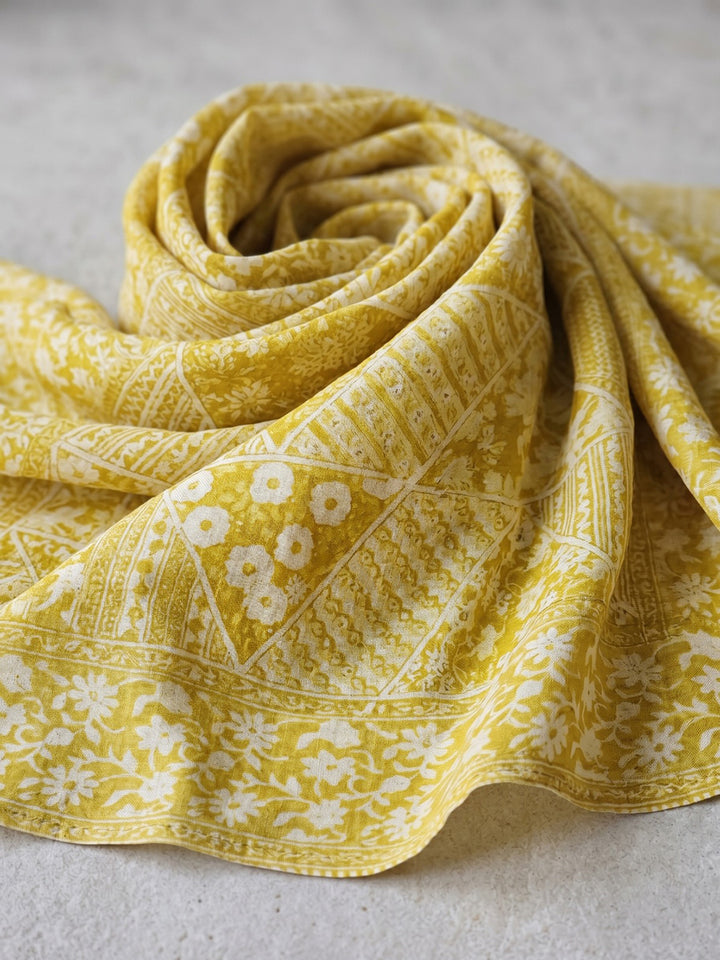 Yellow Embroidered Cotton Blend Round Neck Suit Set