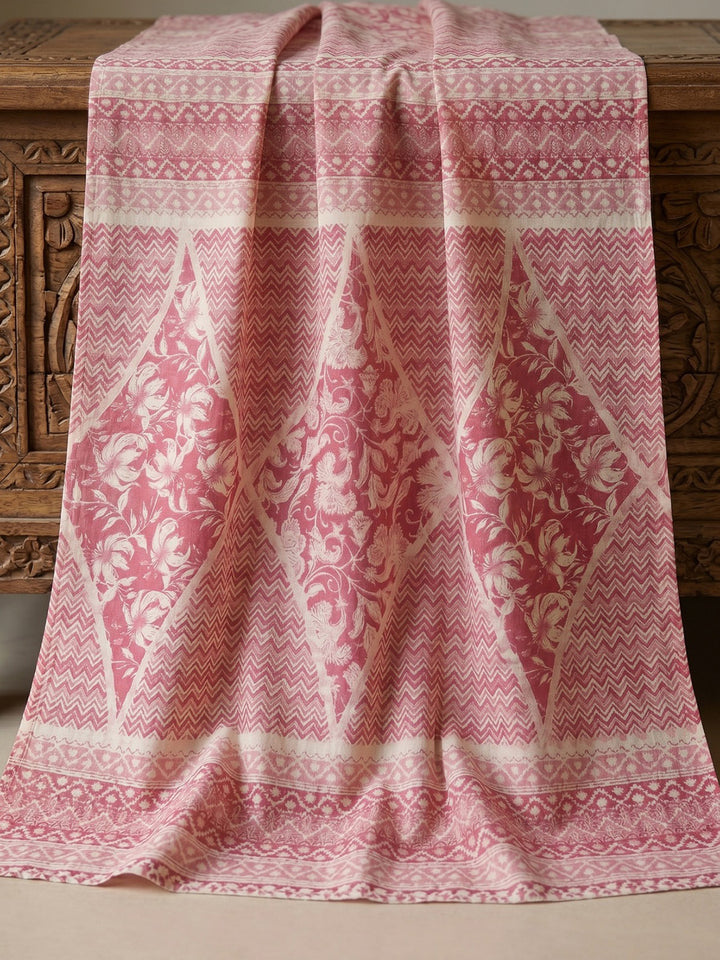 Pink Embroidered Cotton Blend Round Neck Suit Set