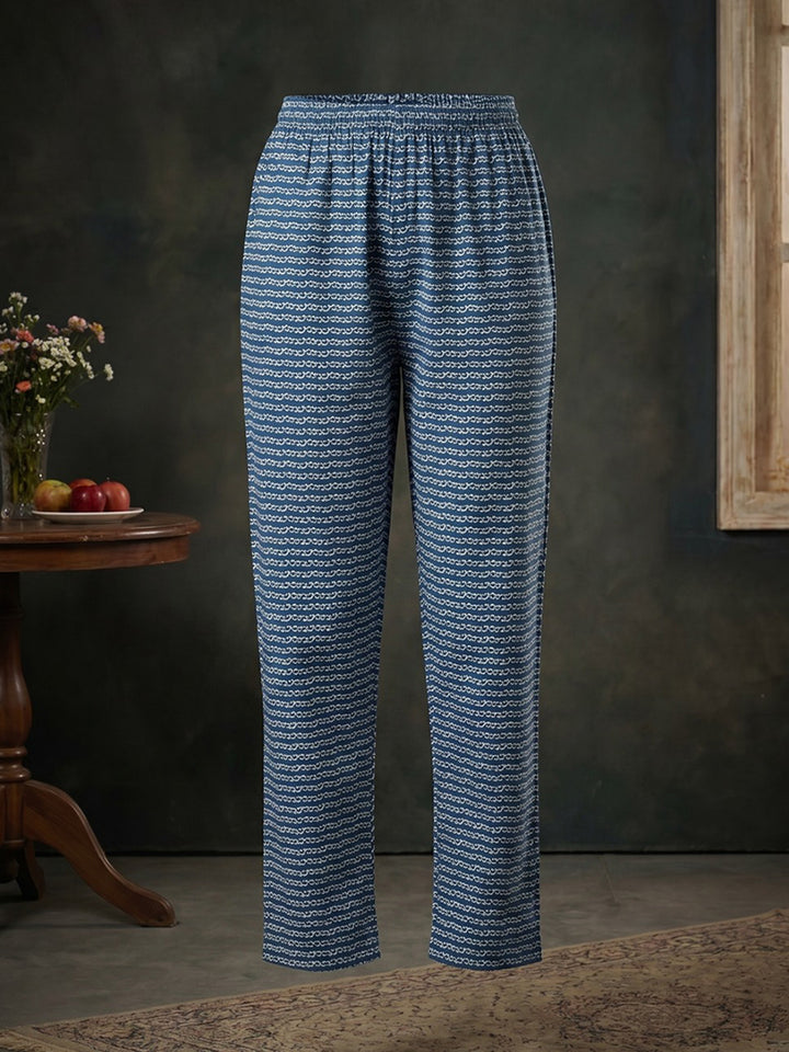 Blue Embroidered Cotton Blend Round Neck Suit Set
