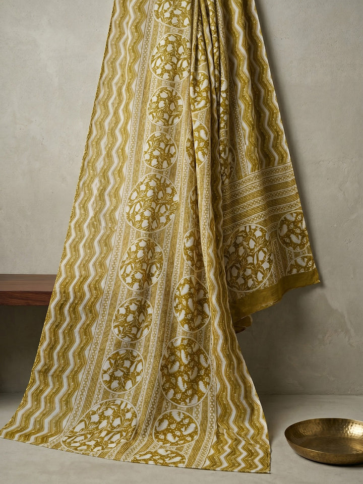 Mehndi Embroidery Cotton Blend Kurta With Pant &amp; Dupatta