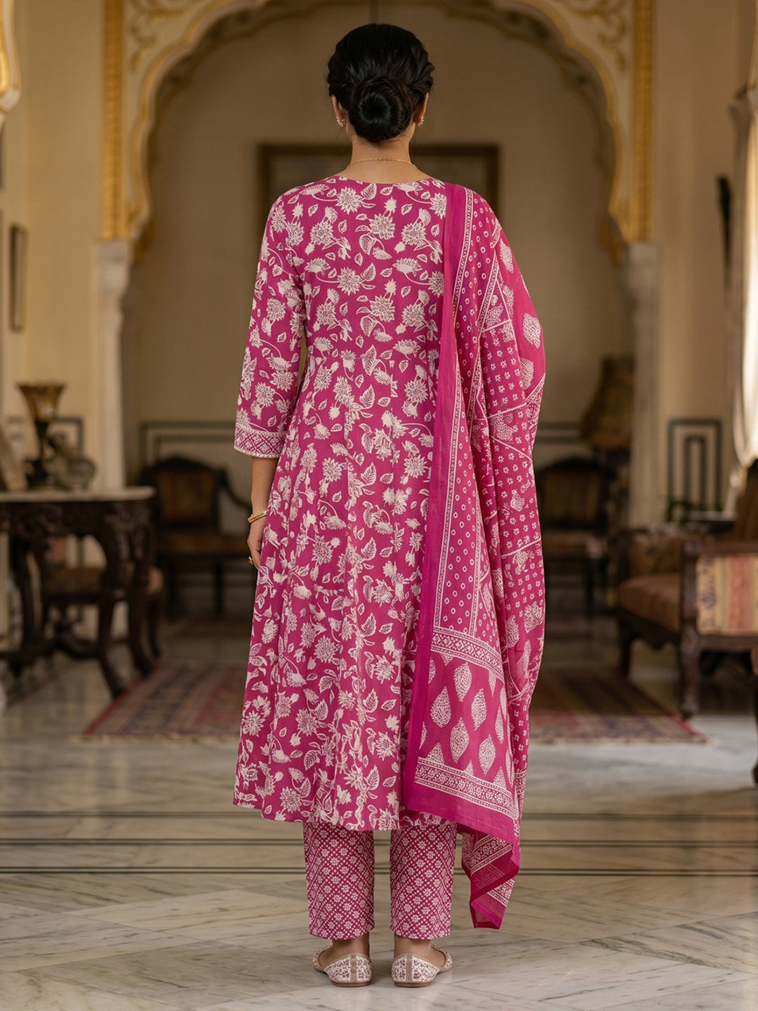 Pink Embroidery Cotton Blend Kurta With Pant &amp; Dupatta