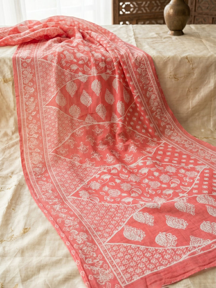 Red Embroidery Cotton Blend Kurta With Pant &amp; Dupatta