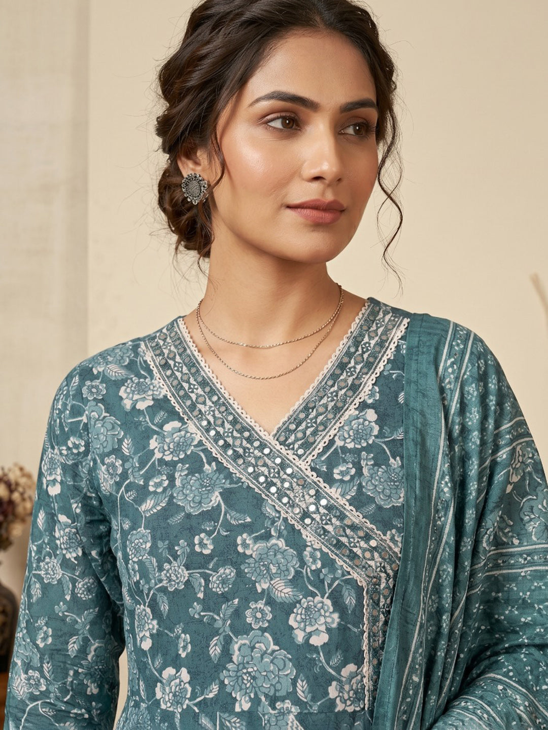 Blue Embroidery Cotton Blend Kurta With Pant &amp; Dupatta