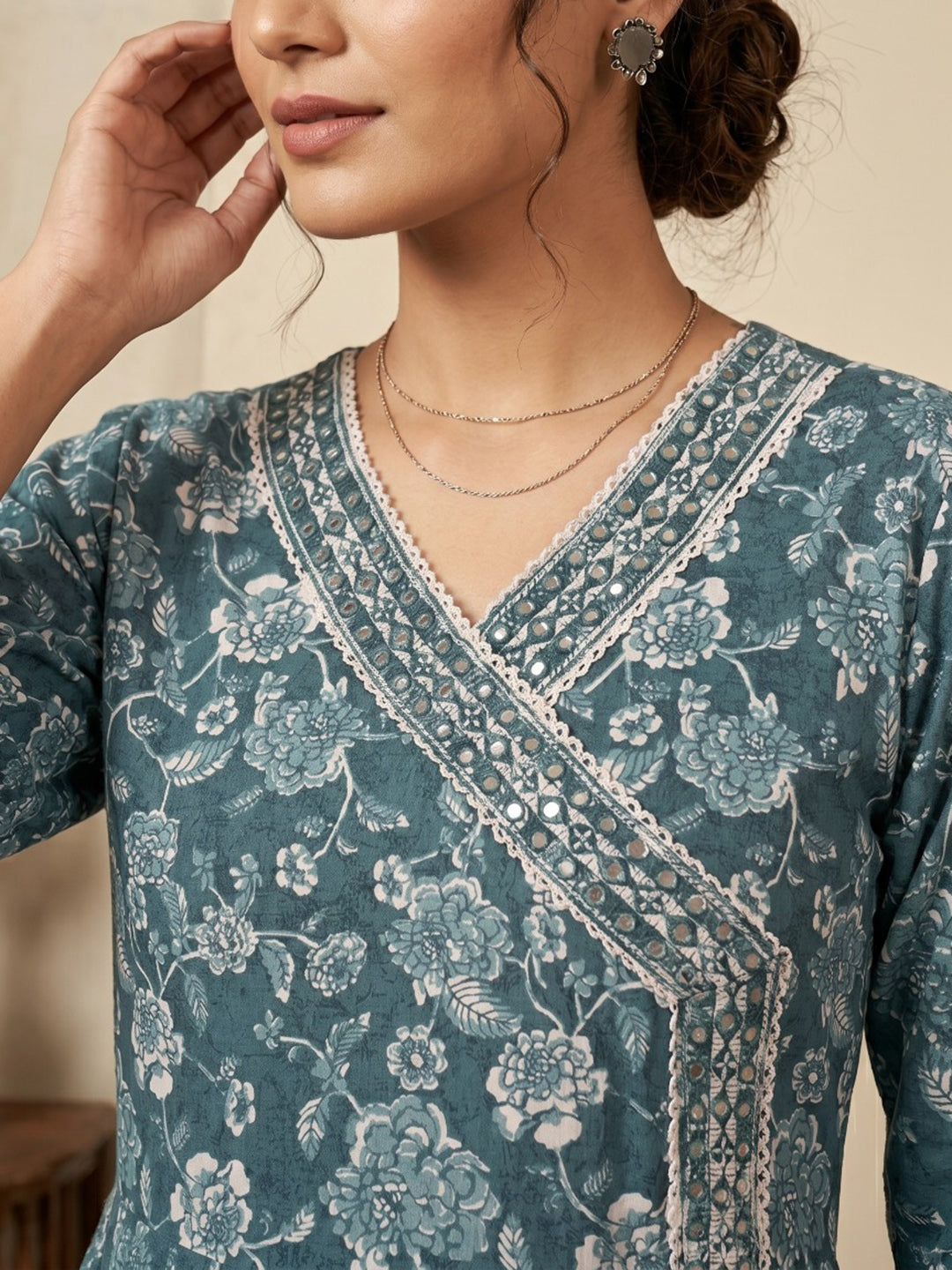 Blue Embroidery Cotton Blend Kurta With Pant &amp; Dupatta