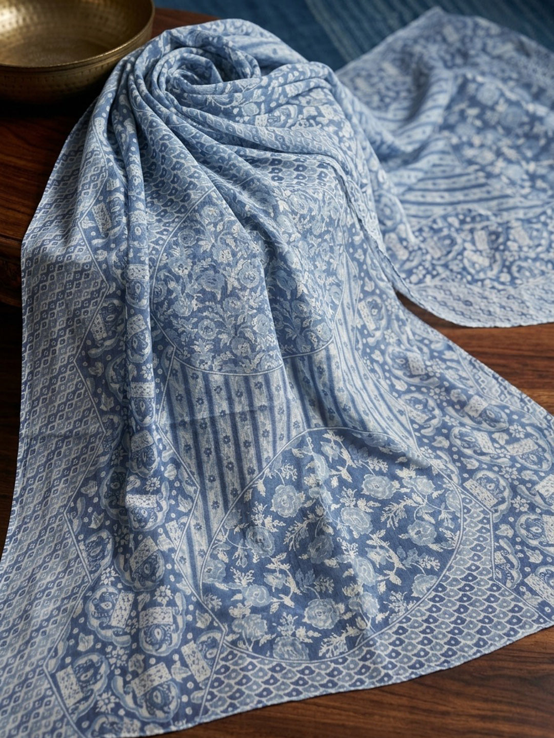 Blue Printed Cotton Blend Kurta With Pant &amp; Dupatta