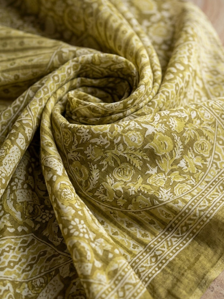 Mustard Printed Cotton Blend Kurta With Pant &amp; Dupatta