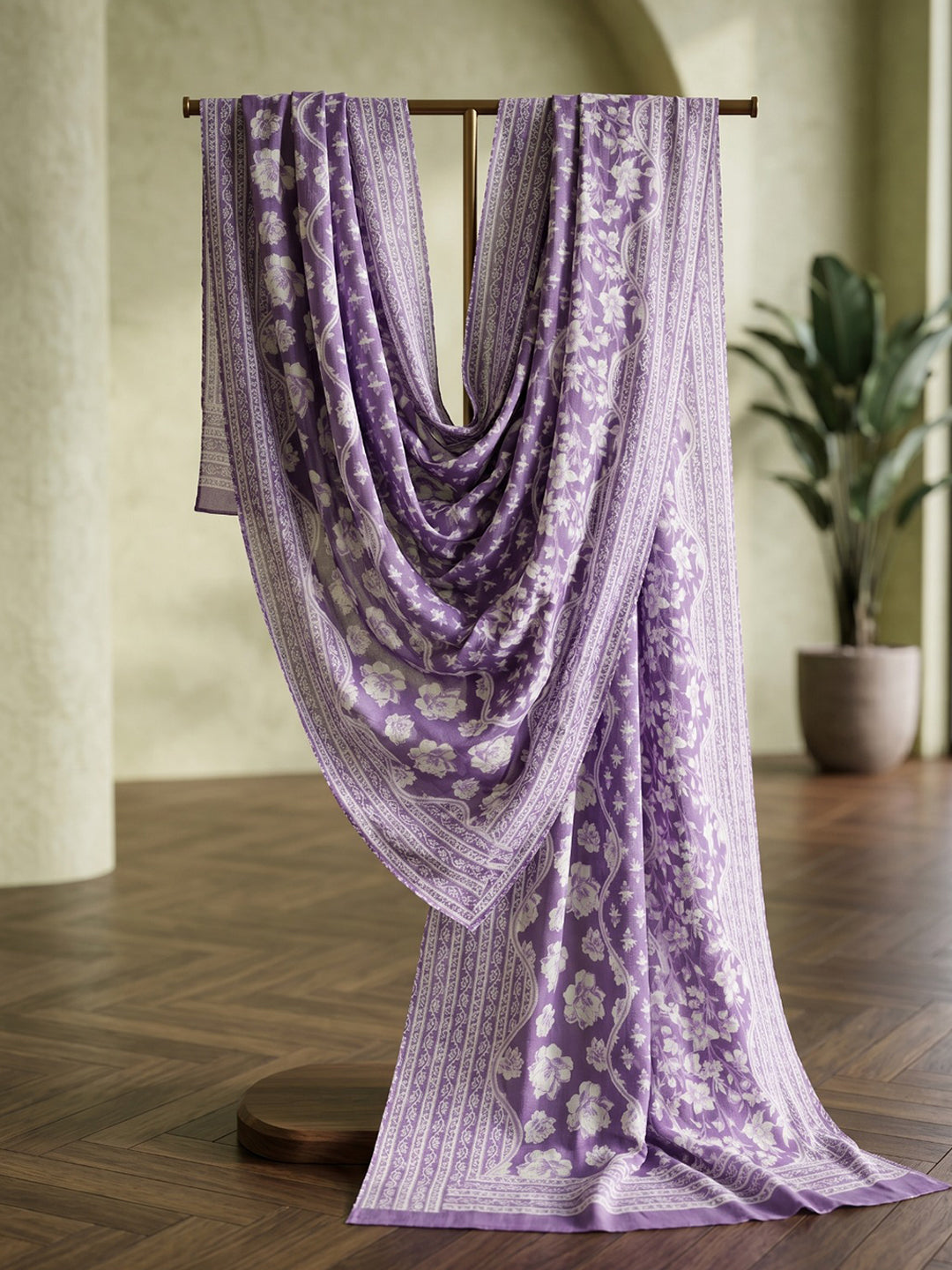 Purple Printed Cotton Blend Kurta With Pant &amp; Dupatta