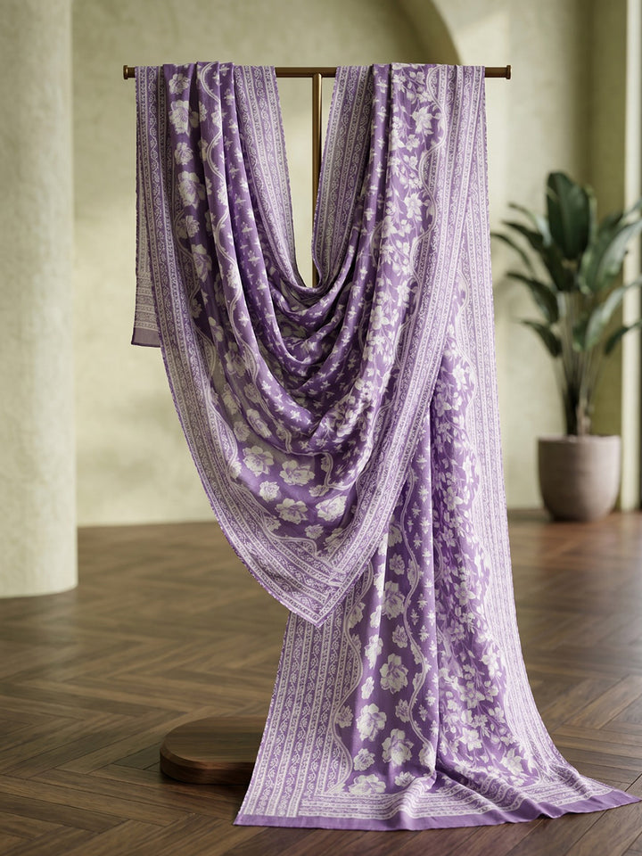 Purple Printed Cotton Blend Kurta With Pant &amp; Dupatta