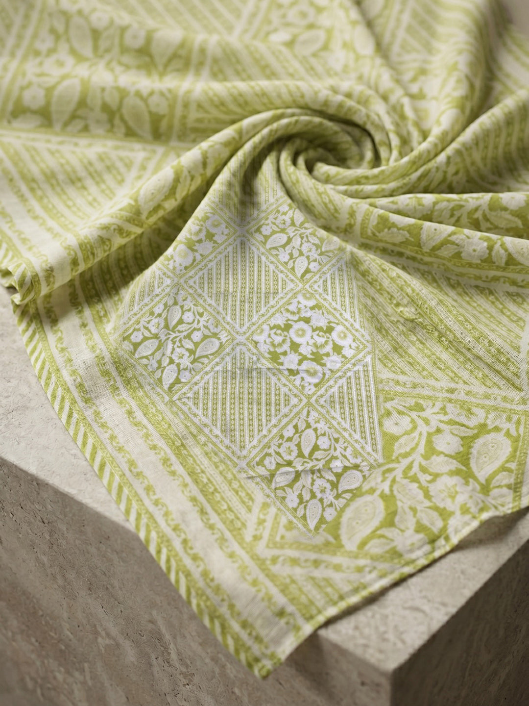 Green Printed Cotton Blend Kurta With Pant &amp; Dupatta