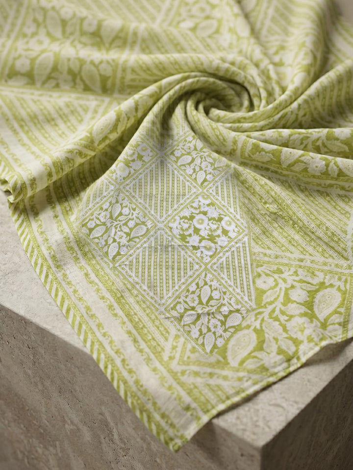 Green Printed Cotton Blend Kurta With Pant &amp; Dupatta