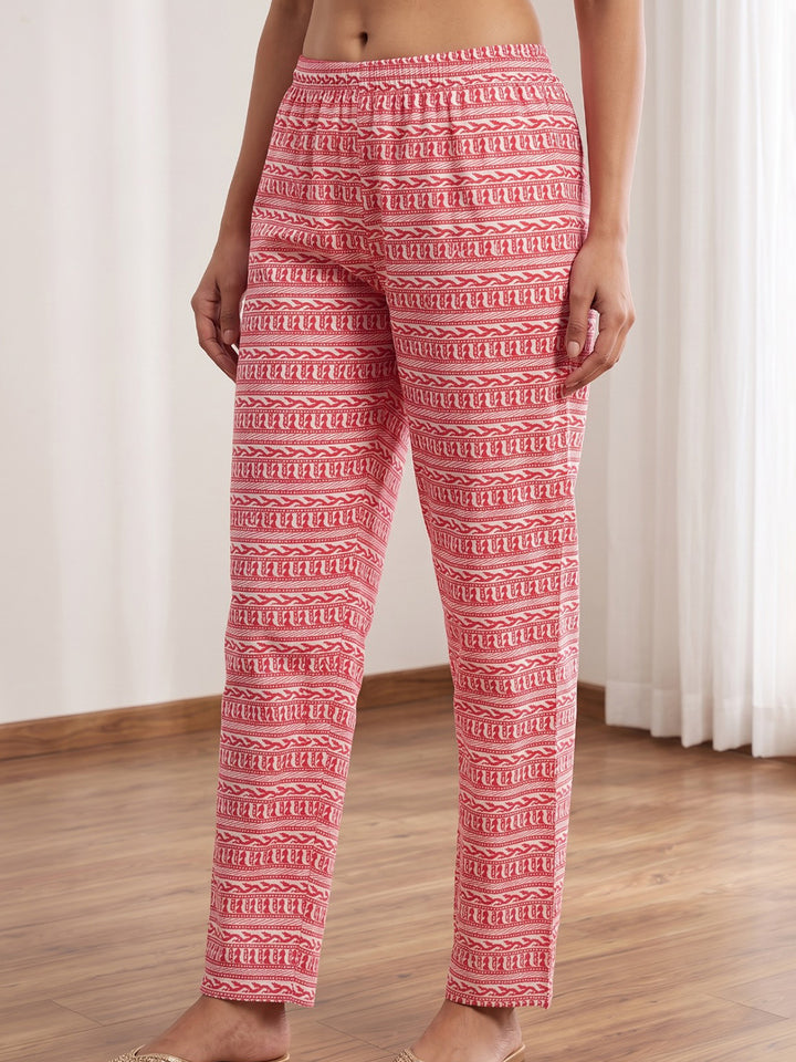 Red Printed Cotton Blend Kurta With Pant &amp; Dupatta