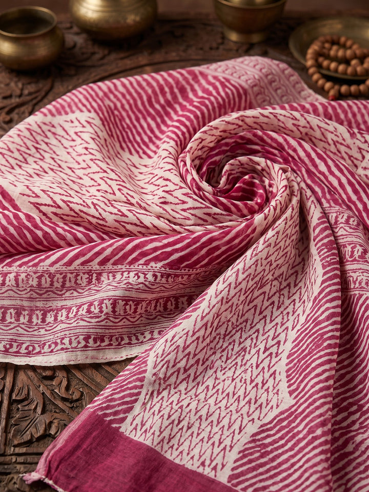 Pink Printed Cotton Blend Kurta With Pant &amp; Dupatta