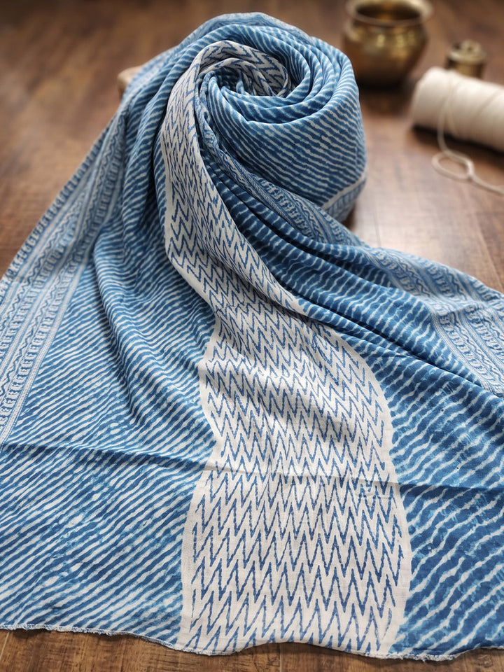 Blue Printed Cotton Blend Kurta With Pant &amp; Dupatta