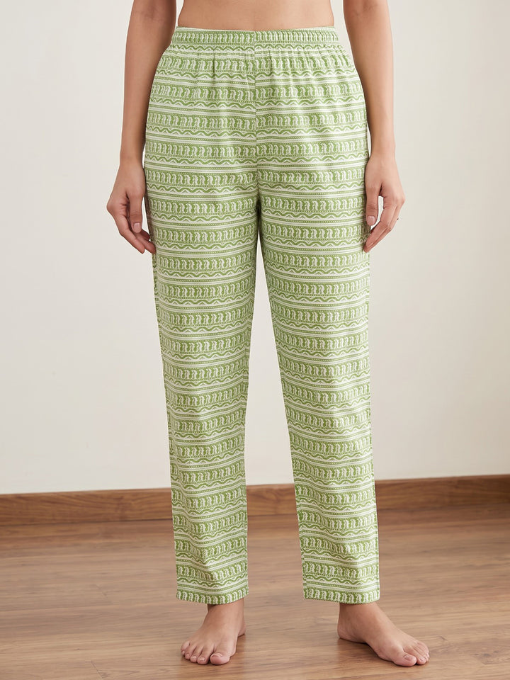 Green Printed Cotton Blend Kurta With Pant &amp; Dupatta