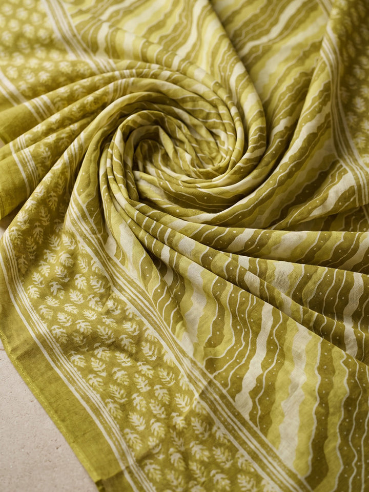 Mustard Printed Cotton Blend Kurta With Pant &amp; Dupatta