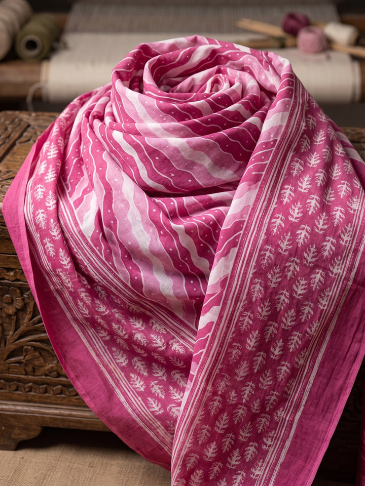 Pink Printed Cotton Blend Kurta With Pant &amp; Dupatta