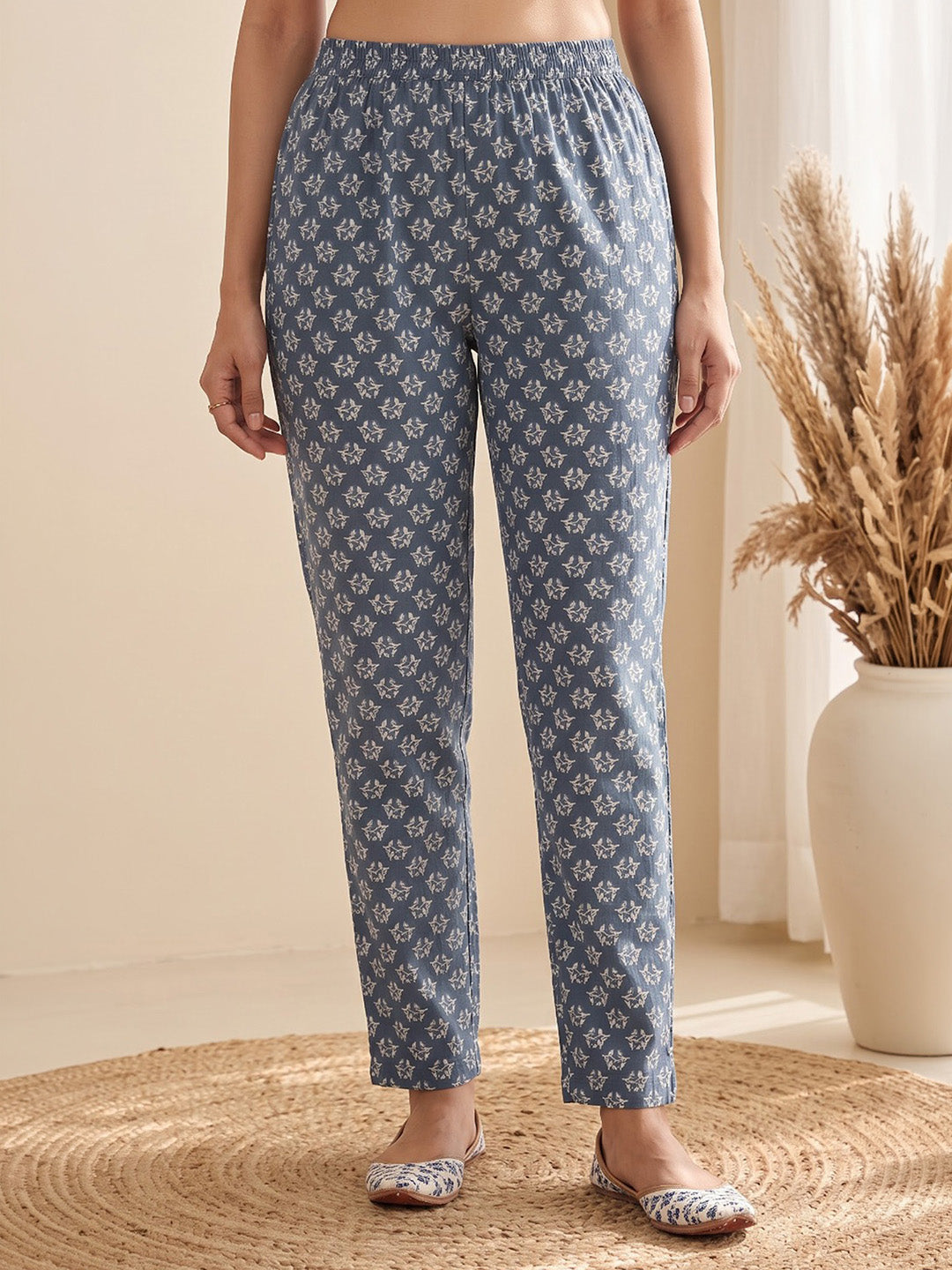Blue Printed Cotton Blend Kurta With Pant &amp; Dupatta
