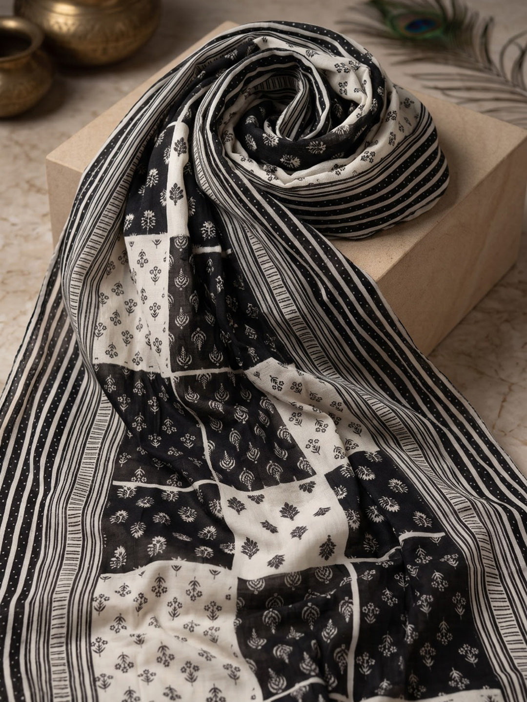 Black Printed Cotton Blend Kurta With Pant &amp; Dupatta