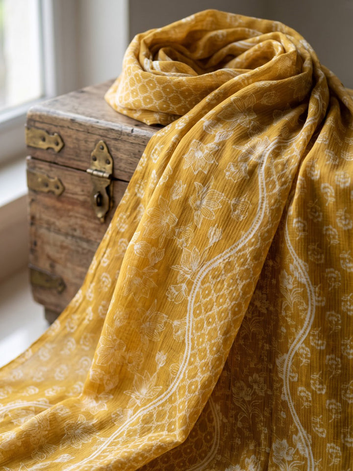 Yellow Printed Cotton Blend Kurta With Pant &amp; Dupatta