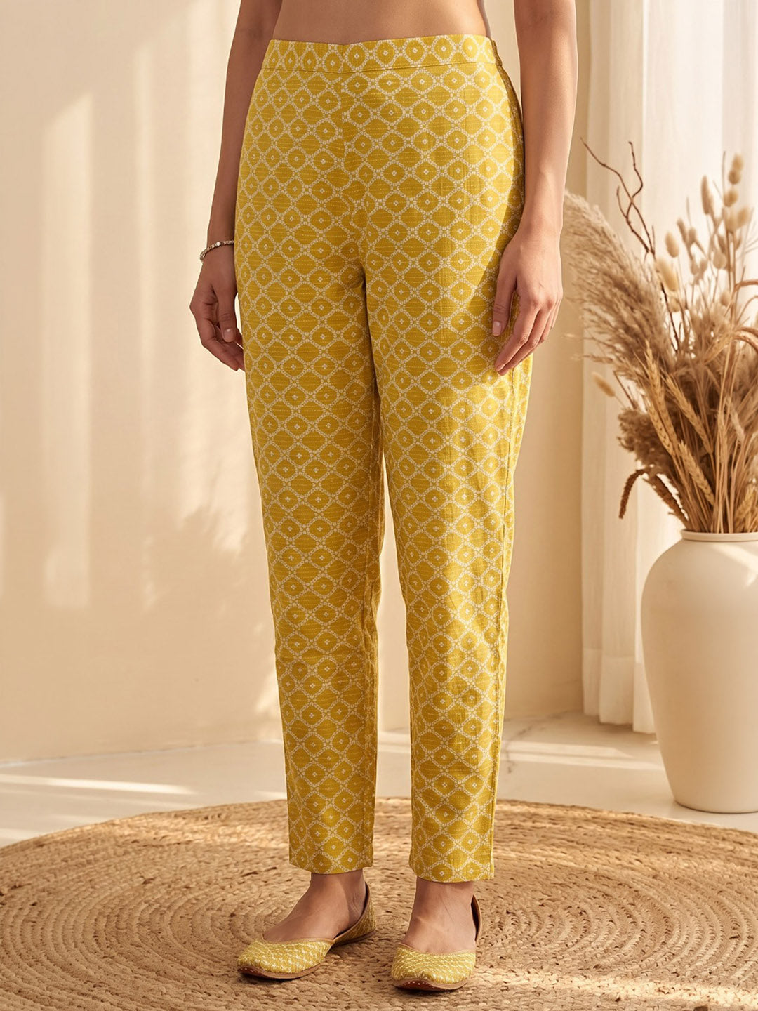 Yellow Printed Cotton Blend Kurta With Pant &amp; Dupatta