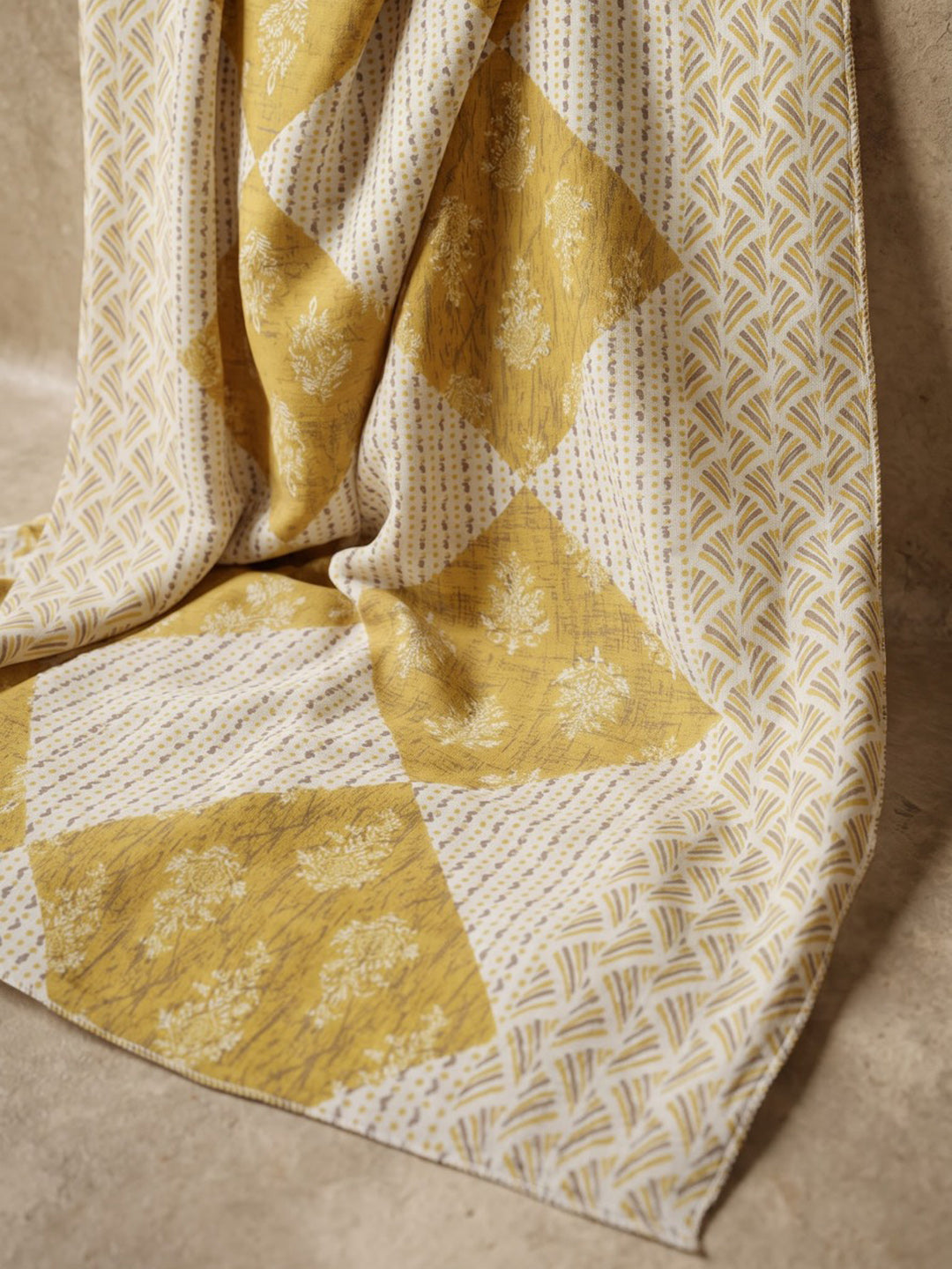 Mustard Printed Cotton Blend Kurta With Pant &amp; Dupatta