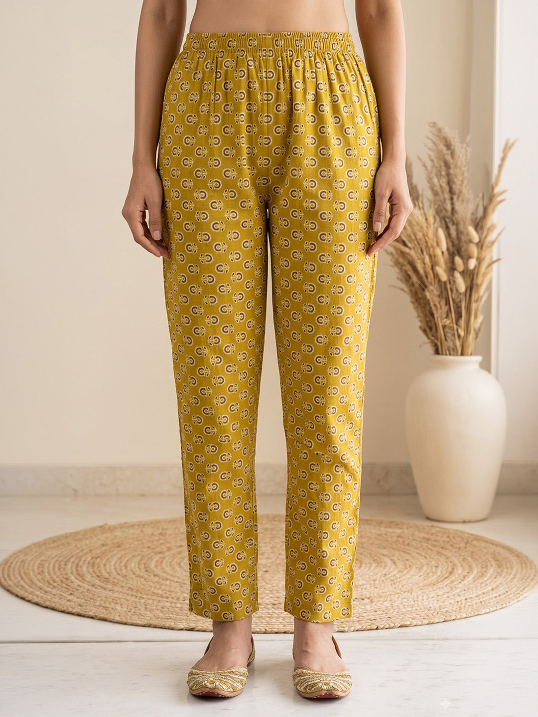 Mustard Printed Cotton Blend Kurta With Pant &amp; Dupatta