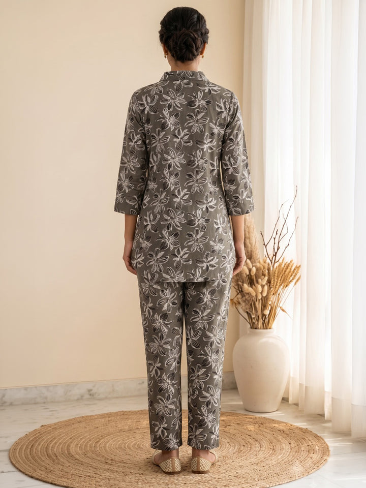 Brown Embroidered Cotton Blend Kurta Set