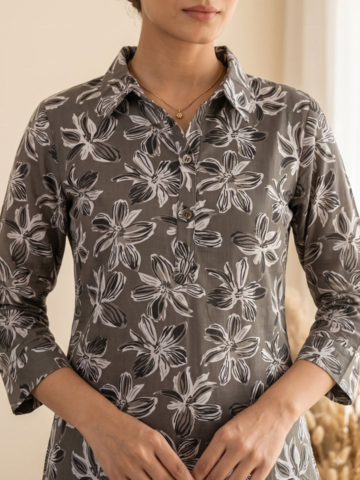Brown Embroidered Cotton Blend Kurta Set