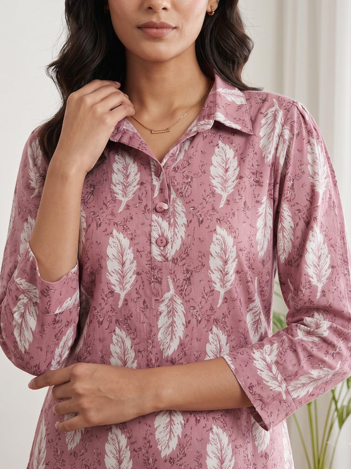 Pink Embroidered Cotton Blend Kurta Set